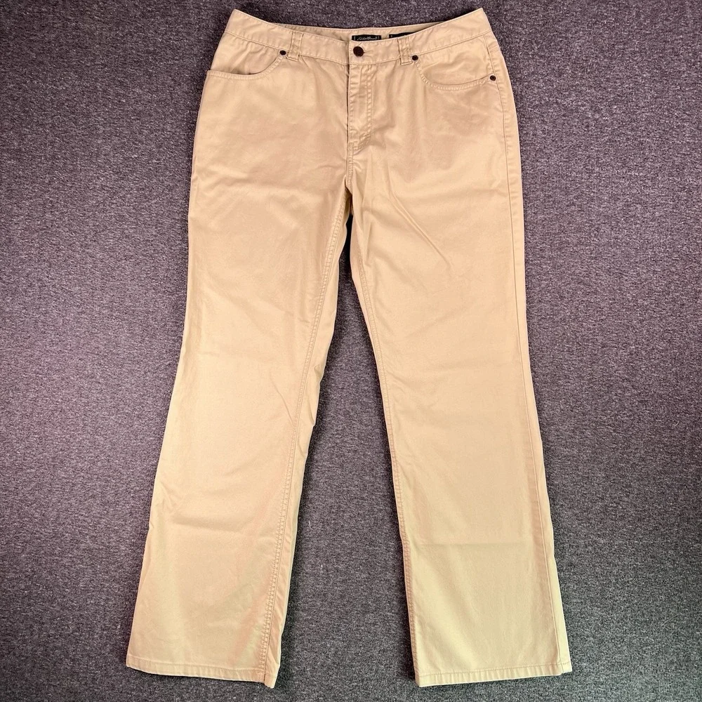 Eddie Bauer Chino Pants Womens 12 Tan Stretch Casual Mid Rise Straight Leg 32x30